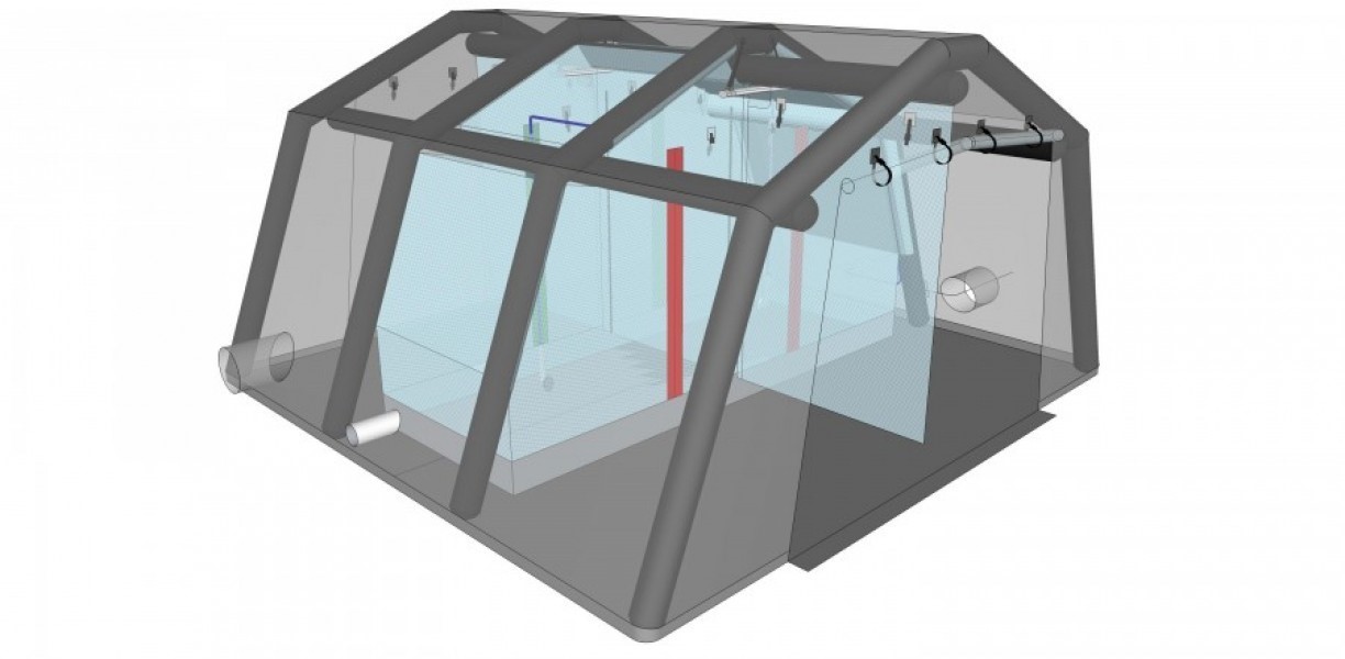 Tente de décontamination gonflable à déploiement rapide avec 3 lignes, 7 x 6 m