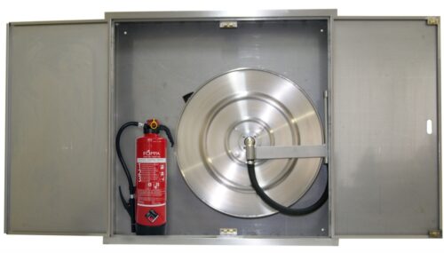 Poste d'incendie VARIO-PLUS inox avec tuyau de 30 m - encastré, poste d'eau