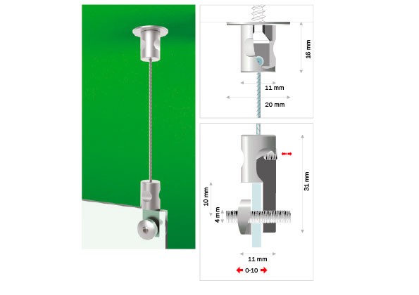 Suspension de plafond avec adaptateur de panneau et câble métallique de 2 m